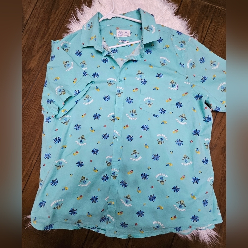 Hurley Men's Aqua Tropical Print Shirt